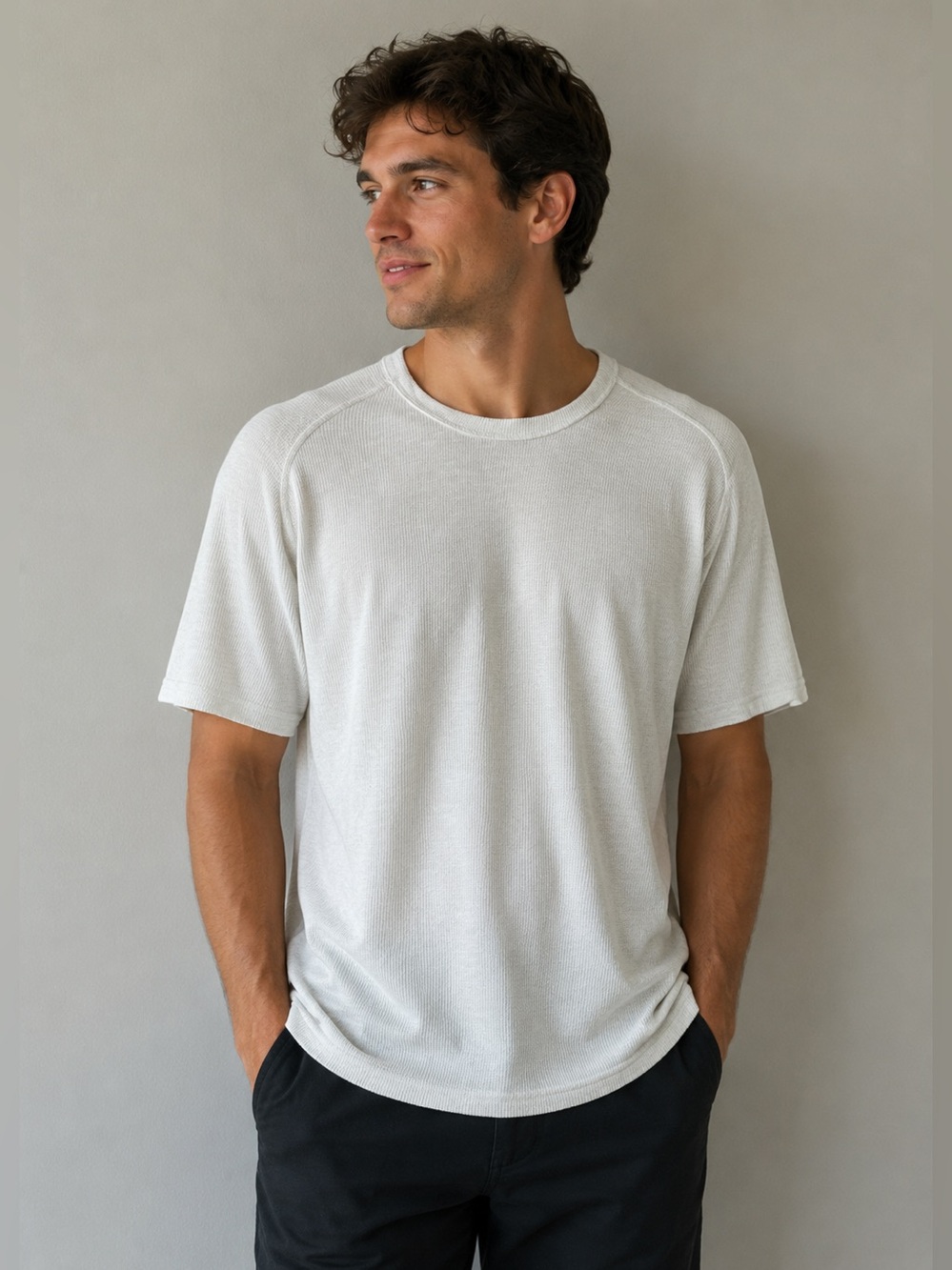 Tommy Bahama Men's Textured Crewneck Short Sleeve T-Shirt Off-white Size M/L
